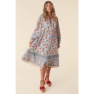 Spell Multicolor Long Sleeve V-Neck Village Button Down Midi Dress Size Small